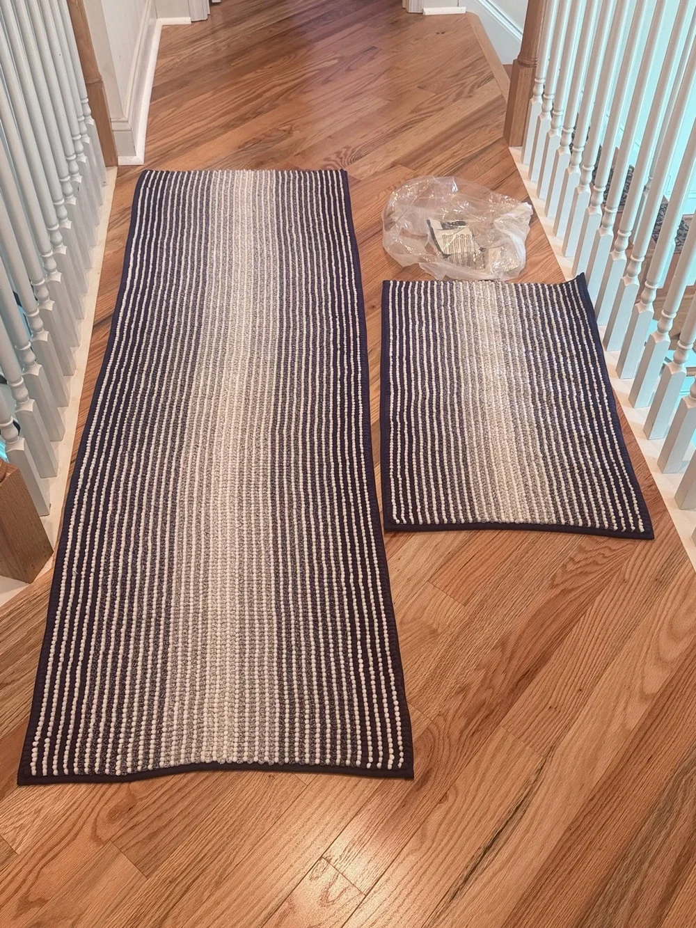 2 Piece Bathroom Rugs Sets Non Slip Striped Bath 72”x 24” & 31”x 20”